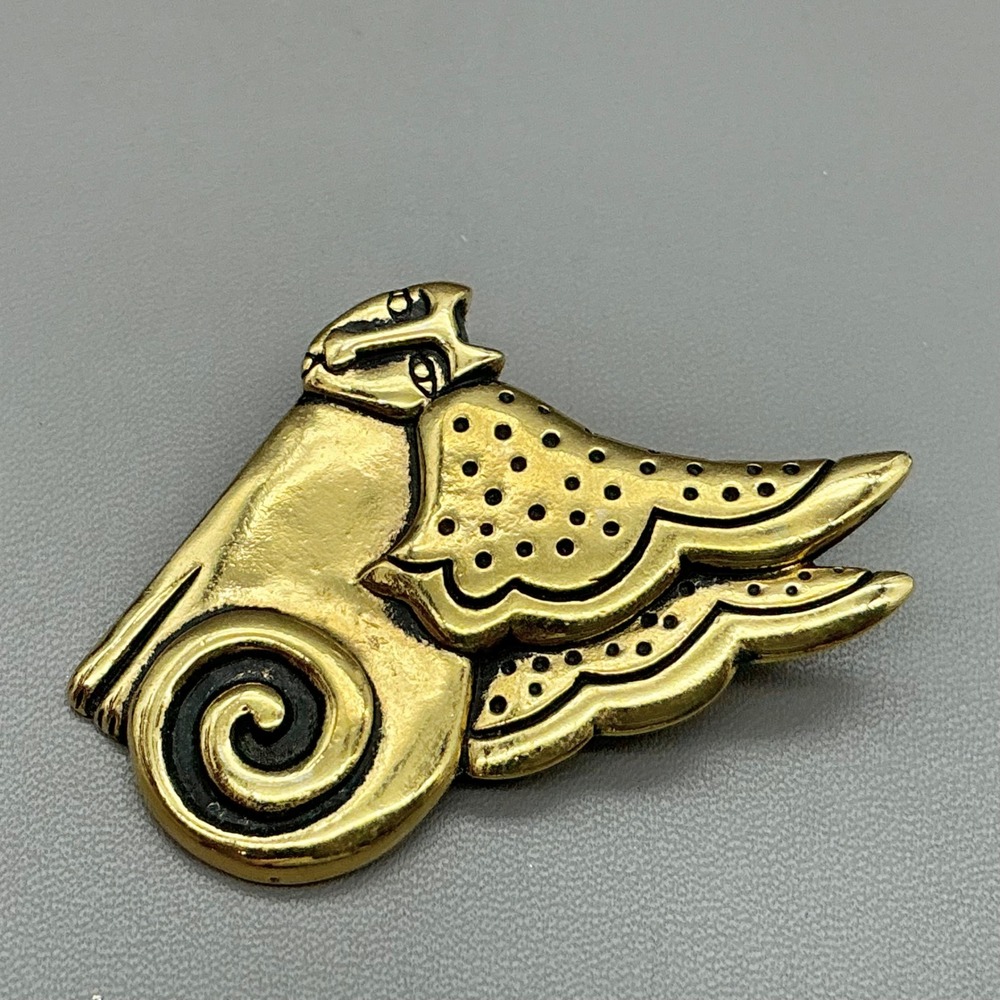 Laurel Burch Brooch Women Gold Winged Cat Spotted Mythical Creature Vintage - Picture 4 of 7
